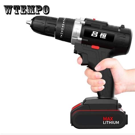 WTEMPO Промышленная аккумуляторная электрическая дрель, двухскоростная ...