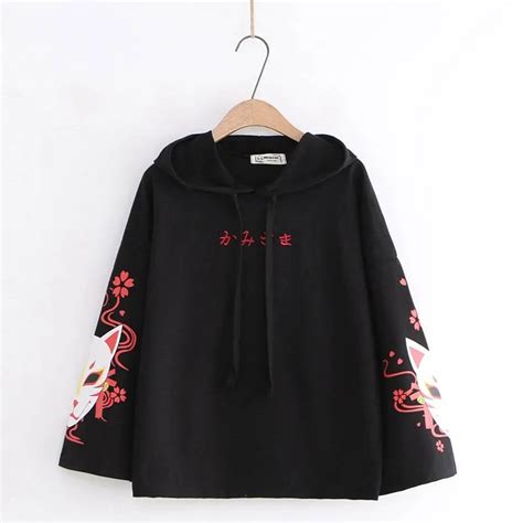 Женские толстовки Харадзюку с принтом лисы, пуловер с капюшоном, каваи ...