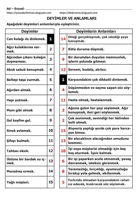 3 Sınıf Türkçe Deyimler ve Anlamları Etkinliği 7