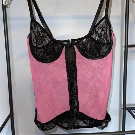 Black Lace And Pink Mesh Corset Top Boob Has Depop