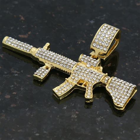 Custom 14k Men S Gold Plated AR 15 Gun Pendant Hip Hop Etsy