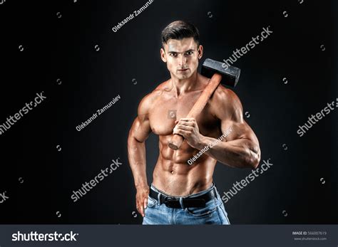 Muscular Man Naked Torso Holding Big Foto Stok Shutterstock