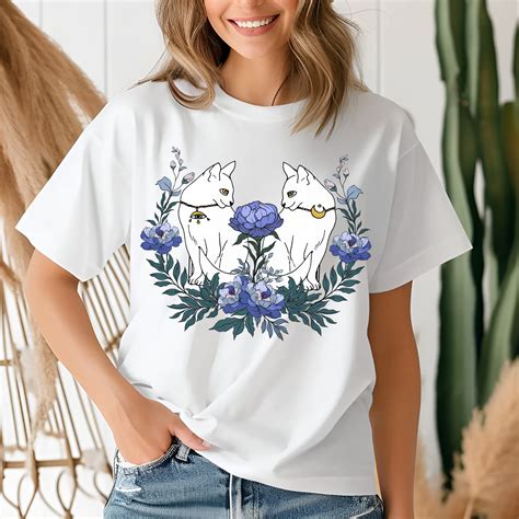 Cats Twins Blue Peonies Shirt, Cat Shirt Aesthetic, Cat Graphic Tee