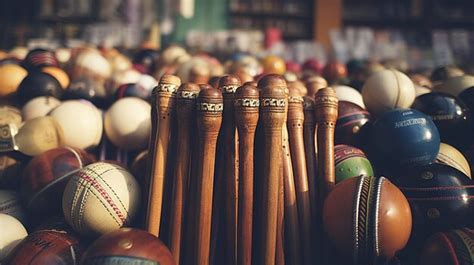 Premium Photo | A photo of a display of cricket balls and bats