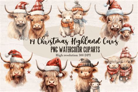 Christmas Highland Cow Clipart Graphic By Susandesign Creative Fabrica