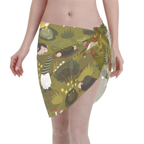 Coaee Gnomes Playing In The Garden Women S Short Sarongs Beach Wrap Sheer Bikini Wraps Chiffon
