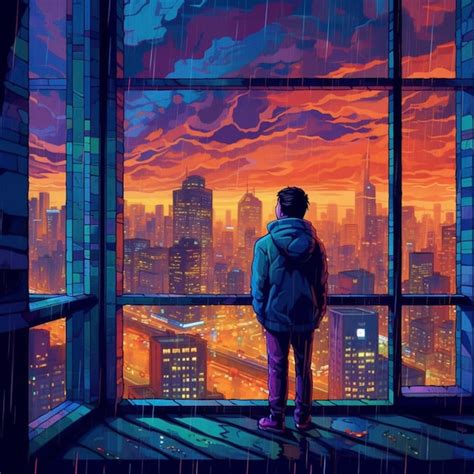 Premium Ai Image A Man Looking Out A Window At A Cityscape