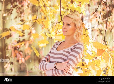 Blonde Woman Park Sunny Portrait Stock Photo Alamy