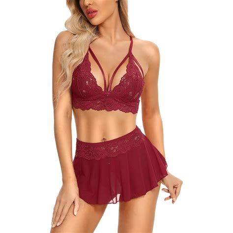 Mo Finance Genhoo Sexy Lingerie Sets For Women Naughty Piece Lace Bralette Mini Skirt