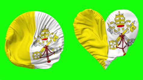 Vatican City Flag in Heart and Round Shape Waving Seamless Looping