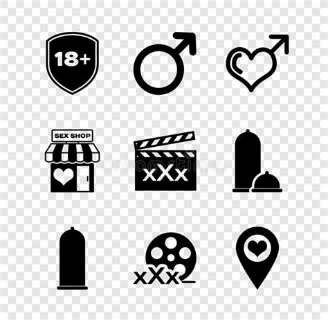 Set Shield With 18 Plus Male Gender Symbol And Heart Condom Safe Sex