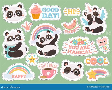 Cute Panda Stickers Happy Pandas Patches Cool Animals And Winked