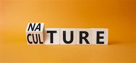 Nature And Culture Symbol Turned Wooden Cubes With Words Culture And