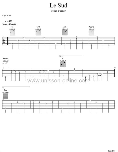 Le Sud Tab Guitar Pro Nino Ferrer Unisson Online