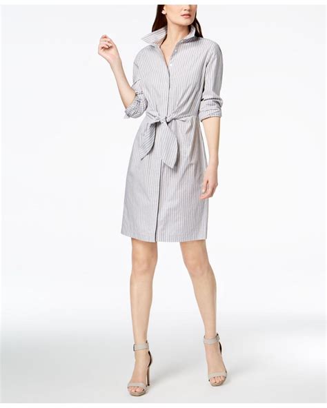 Calvin Klein Cotton Striped Tie Waist Shirtdress Lyst