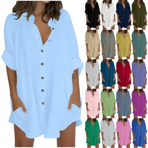 Ddapj Pyju Button Down Beach Cover Up For Women Bikini Swimsuit Coverups Oversized Boyfriend