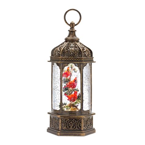 Melrose 13 Antique Bronze Cardinals Lantern Snow Globe Tabletop Decor