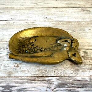 Vintage Art Nouveau Solid Brass Nude Woman Small Ashtray Trinket Dish Etsy