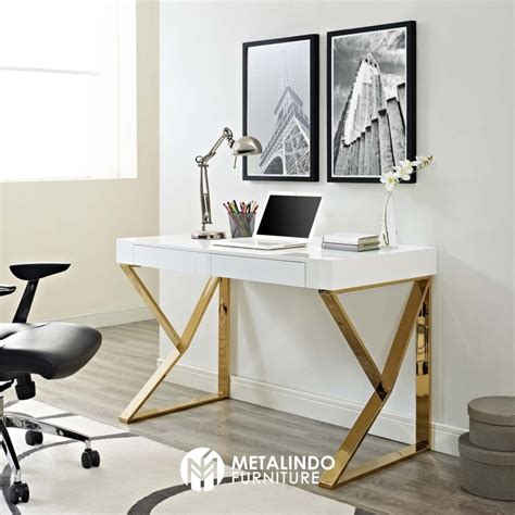 Meja Kantor Modern Minimalis Kaki Stainless Steel Gold Metalindo