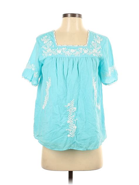 Lilly Pulitzer 100 Cotton Blue Teal Short Sleeve Blouse Size Xxs 72