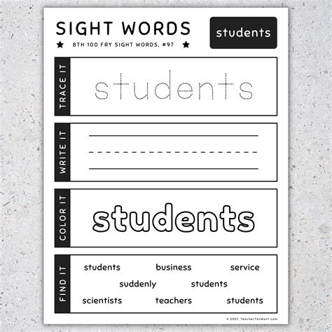 Th Fry Sight Words Trace Write Color Find It Worksheets