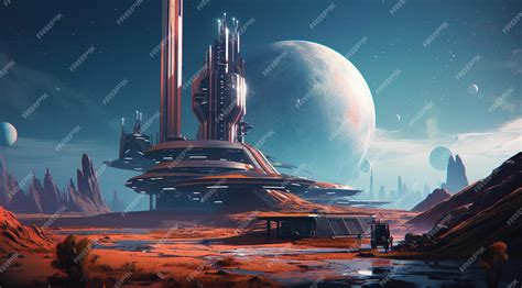 Premium AI Image | A futuristic city with a planet in the background