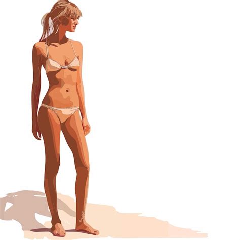 Una mujer en bikini está en la playa Vector Premium
