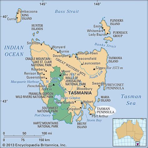 Tasman Peninsula Map Facts And Points Of Interest Britannica