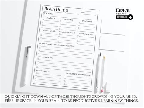 Editable Adhd Brain Dump Printable Adhd Planner To Do List Etsy