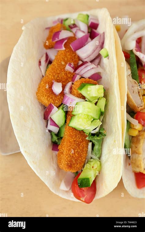 Delicious Fish Taco Closeup Stock Photo Alamy