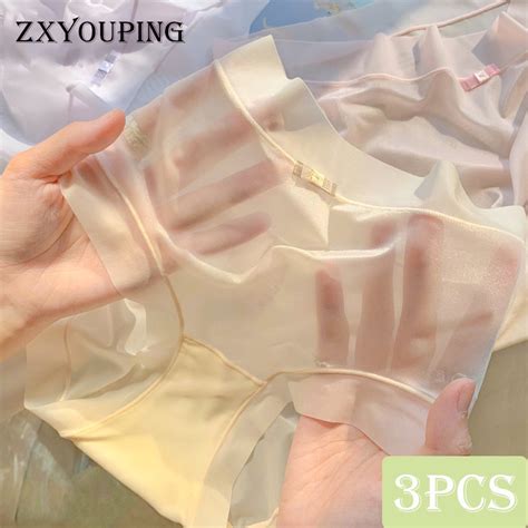 ZXYOUPING 3pcs Ice Silk Seamless Panty Women Mesh Gauze Ultra Thin Transparent Briefs Naked