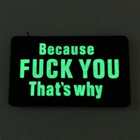 BECAUSE FUCK YOU THAT S WHY PVC MORALE PATCH Glow In The Dark Empire Tactical USA