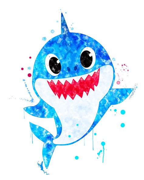 Baby Shark Watercolor Baby Shark Art Print Baby Shark - Etsy