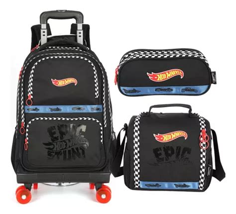 Mochila Rodas Grande Lancheira Estojo Hot Wheels Cor Preto Mercadolivre