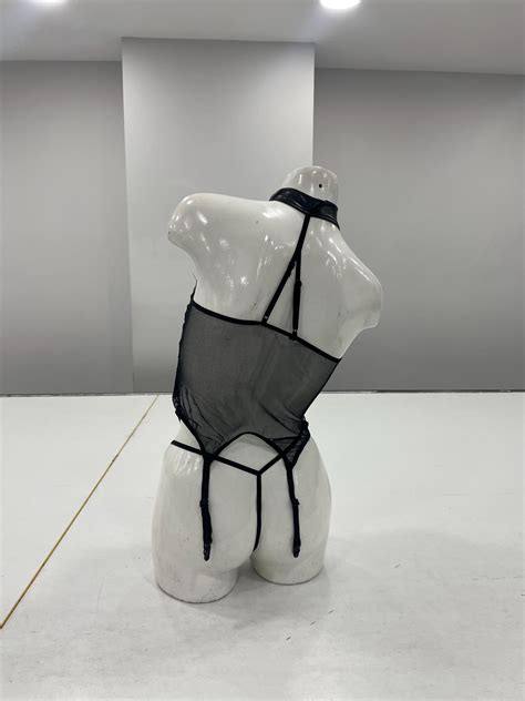 Black Mesh Faux Leather Lingerie Set With Zip And Strappy Details Etsy