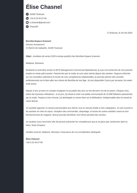 Exemple lettre de motivation vendeuse vendeur prêt à porter