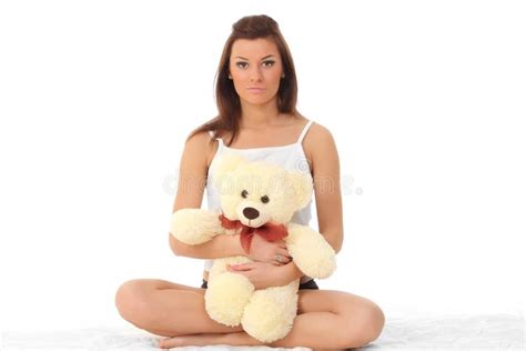 Girl In Lingerie With A Teddy Bear Stock Photo Image Of Babe Holding