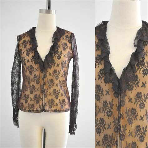 S S Black Lace Nude Illusion Blouse Gem