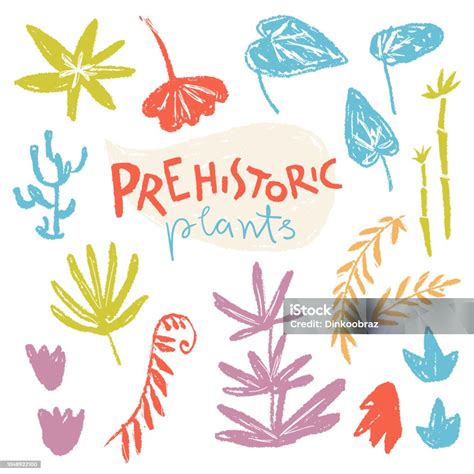 Ilustración De Colección De Vector De Mano Dibujado Con Textura De Plantas Prehistóricas Nai Y