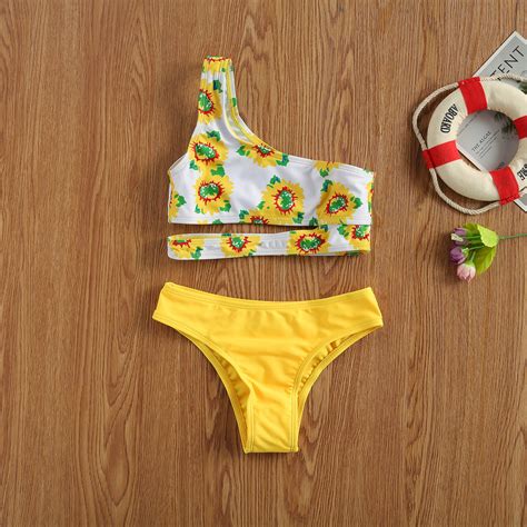 2022 Meisje Bikini Set Een Schouder Flower Print T Vicedeal