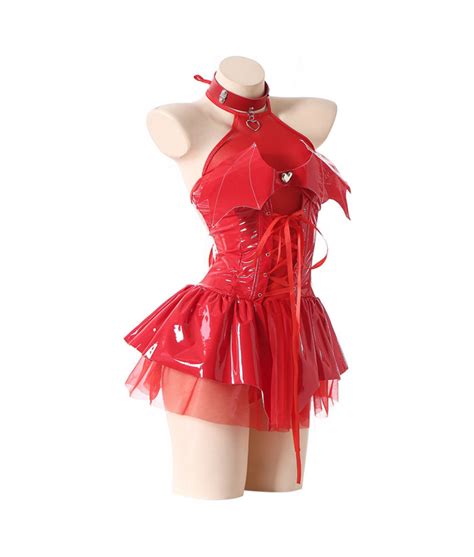 Women Leather Gothic Black Sexy Lingerie Devil Wing Halloween Costume