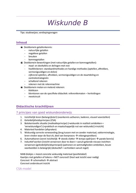 Wiskunde B Wiskunde B Tips Studiewijzer Verdiepingsvragen Inhoud