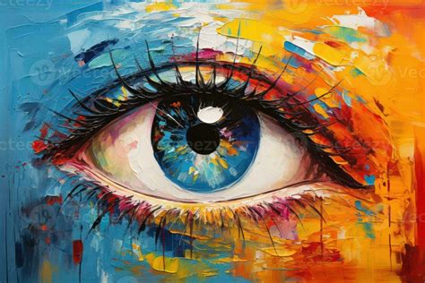 Abstract Set Of The Eyes Oil Painting In Colorful Colors Conceptual