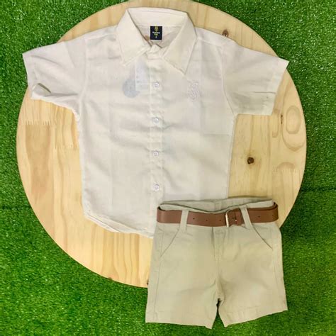Bermuda Nude Camisa Curta De Linho Branca Infantil