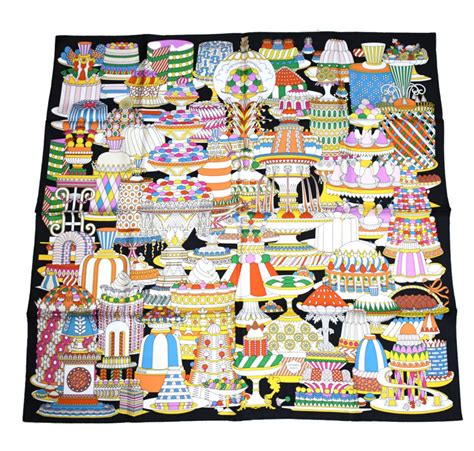 Hermes Scarf La Patisserie Francaise 90 Cm Silk Black Carre French