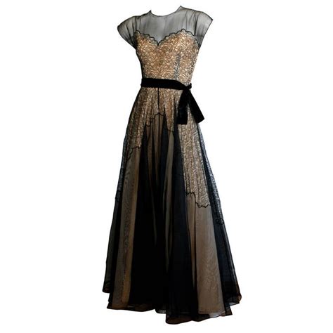 Stunning S Lace Illusion Black And Nude Vintage Evening Gown At StDibs