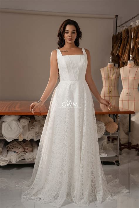 Straight Neck Aline Wedding Dress - GWM2227 - Gorgeous Wedding Memories