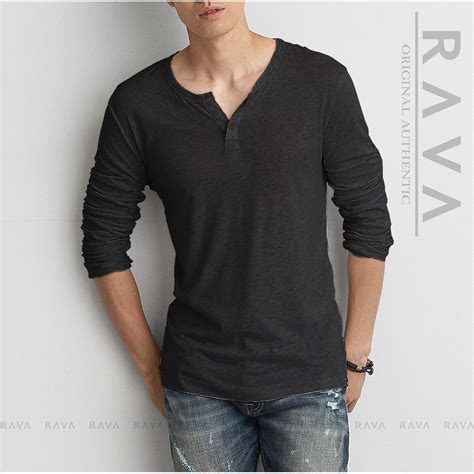 Jual Rava Baju Kaos Henley Lengan Panjang Kancing Original Premium