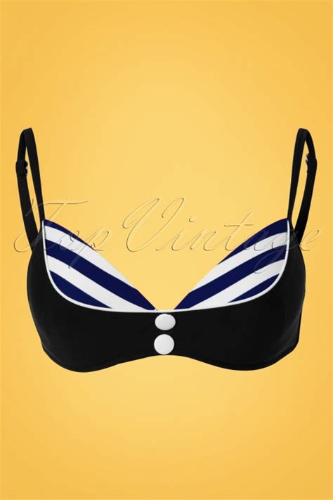 Top Bikini S Joelle Rayas En Azul Marino Y Negro