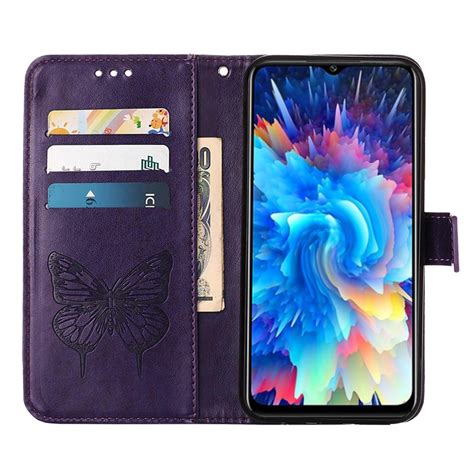 For Infinix Hot 20 5G X666 X66B Embossed Butterfly Flip Leather Phone Case Dark Purple